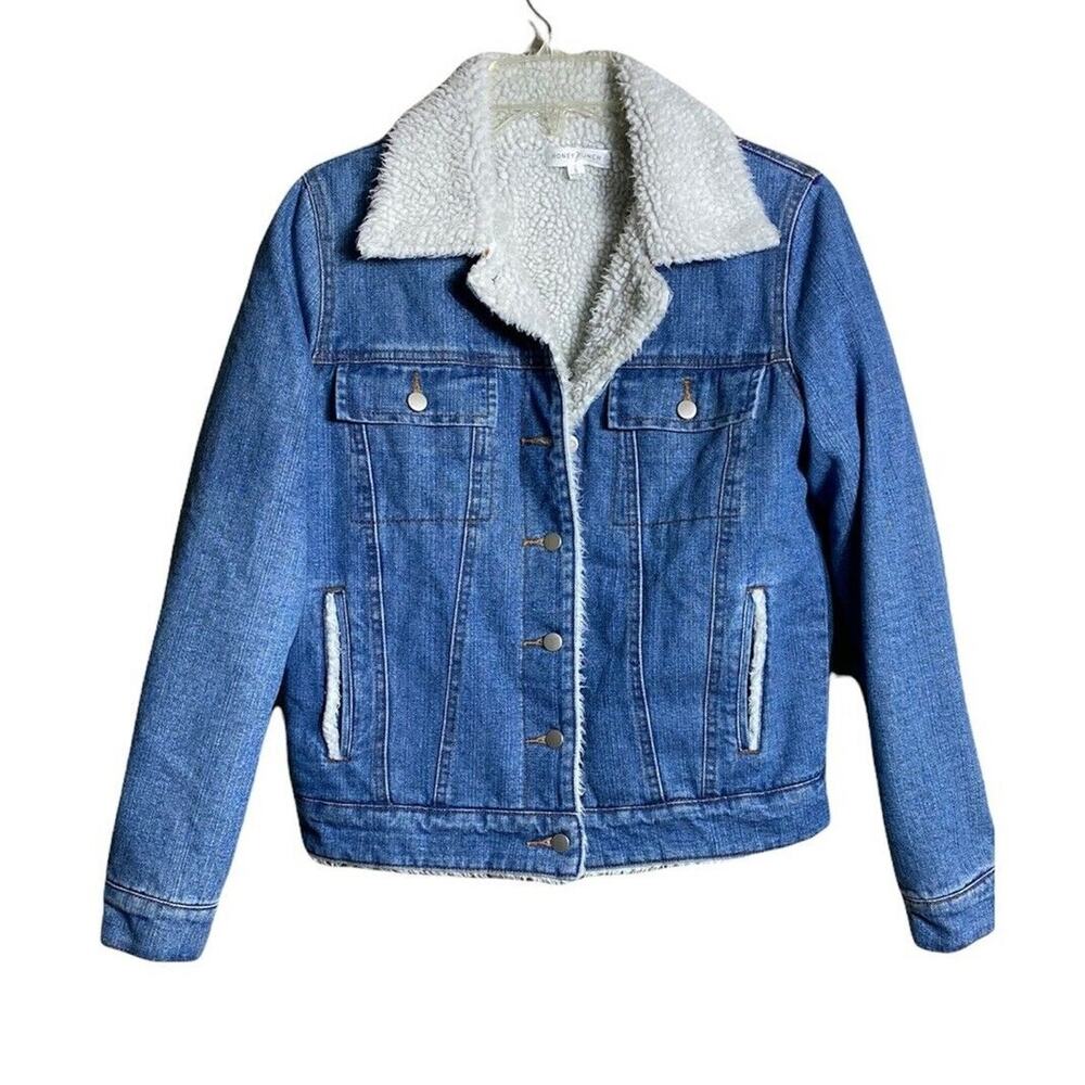 Honey Punch Denim Jean Jacket Women's Small Sherpa Fleece Lined Preppy
